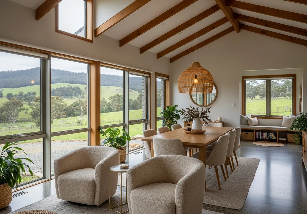 Open-plan living and dining in a TCB Build home near Latrobe